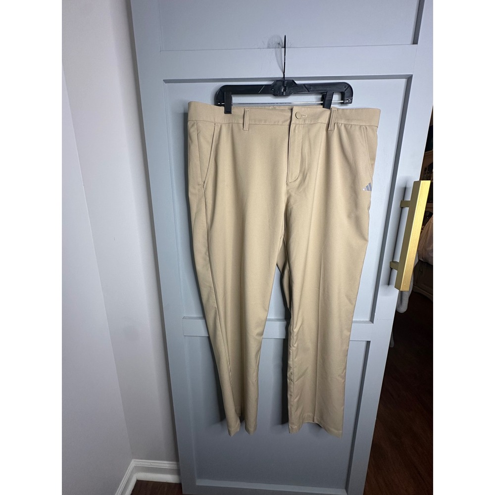 Adidas Mens Golf Pants Tan Khaki Flat Front Performance Trousers 38x32